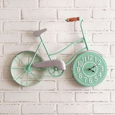 Mint Green Bicycle Wall Clock Bicycle Clock, Green Clock, Aqua Inspiration, Galley Wall, Clock Making, Green Bicycle, Hickory Dickory, Mint Green Aesthetic, Bulb Pendant Light