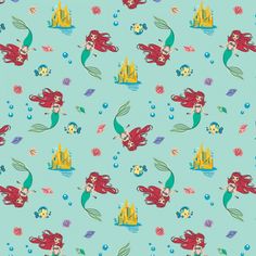 Camelot Fabrics Heart of a Disney Princess Ariel Green Fabric Mermaid Float, Ariel Color, Mermaid Quilt, Mermaid Fabric, Disney Fabric, Disney Princess Ariel, Fabric Heart, Green Quilt, Princess Ariel