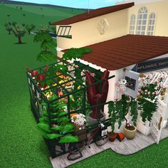 Bloxburg Small Garden Ideas, Bloxburg Greenhouse Ideas, Bloxburg Flower Shop, Cottage Core Bloxburg House, Bloxburg Town, Japanese Plants, Roblox House