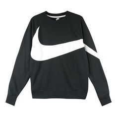 Nike BIG SWOOSH Large Logo Round Neck Pullover Black AR3089-012 (Men's) Casual Nike Cotton Sweater, Black Long Sleeve Sportswear Top, Black Crew Neck Sweatshirt For Sportswear, Nike Casual Sweater With Ribbed Cuffs, Winter Sportswear Tops In Black, Casual Black Crew Neck Sweater, Nike Long Sleeve Sweater With Ribbed Cuffs, Nike Casual Long Sleeve Sweatshirt, Sporty Black Sweater With Crew Neck