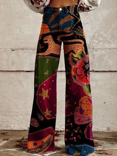 Women's Vintage Botanical Floral Wide Leg Pants 90s Fashion Plus Size, Looks Pinterest, Vintage Flower Prints, Casual Wide Leg Pants, Printed Wide Leg Pants, Fall Fits, Street Look, 2023 Fashion, Pantalon Large