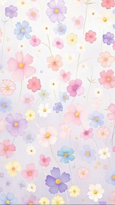 an image of colorful flowers on a blue and pink background for wallpaper or fabric