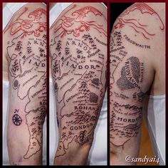 three different images of a man's arm with tattoos on it and an image of the