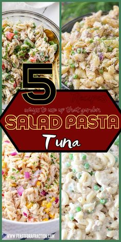 five different pasta salads with text overlay that reads, 5 salad pasta tuna