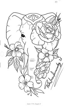 an elephant with flowers on it's head and the word love is in the middle