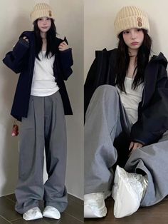 Korean Acubi Outfits, Fall Korean Outfits, Baggy Clothes Outfit Aesthetic, Korean Street Fashion Women, Skirt Fall Outfits, Baggy Sweater Outfits, Korean Fall Outfits, Comfy Trendy Outfits, Casual Outfits Fall