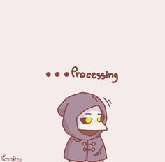 a cartoon character wearing a hoodie with the word processing on it's face