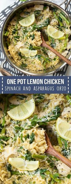 one pot lemon chicken spinach and asparagus orzo