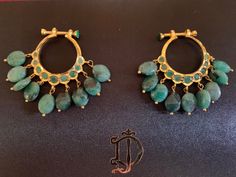 chandbali earrings Made using natural emerald beads and stones 22ct gold plated Chandbali Earrings Gold, Chand Bali, Jewel Design, Kundan Jewellery Bridal, Antique Gold Earrings, Jewellery Bridal, Pearl Necklace Designs, Chandbali Earrings, Jewelry Drawing