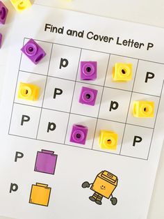 a printable find and cover letter p worksheet with legos on it