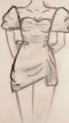 a pencil drawing of a woman's torso with her hands on her hips and arms behind her back