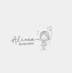 a drawing of a girl holding a heart balloon with the name alice written on it