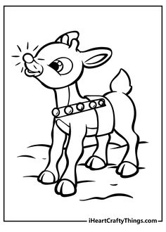 rudolph the reindeer coloring page for kids to print out and color with his nose open