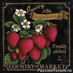 a sign with strawberries and daisies on it