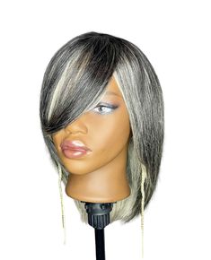 8 inch 180 density  Beautiful salt and pepper straight 100% human hair NO lace wig ( Even more beautiful in person)fits small to large head Bob With Bangs Wig, Black And White Hair, Grey Bob, Black Hair Short Cuts, Bangs Wig, Platinum Grey, Bob With Bangs, Sassy Hair, Short Cuts