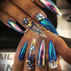 Blue Henna, Galaxy Mermaid, Ongles Gel French, Nail Design Video, Stiletto Nail Art, Henna Hair, Stiletto Nails Designs, Mermaid Nails, Pretty Nail Designs