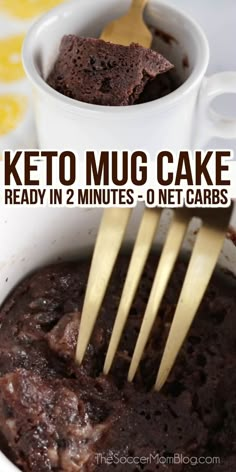 keto mug cake ready in 2 minutes - 0 net carbs with text overlay