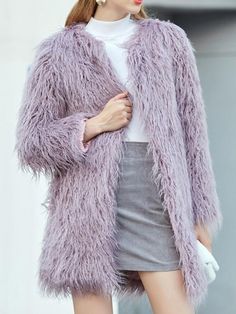 Light Purple Patchwork Faux Fur V-neck Fashion Outerwear Coats Women Winter, Faux Fur Long Coat, Women Winter Fashion, Fur Long Coat, Women Winter Coat, Backless Dress Summer, Long Faux Fur Coat, Color Trends Fashion, Coats Women