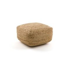 a small round cushion made out of jute on a white background for use as a stool