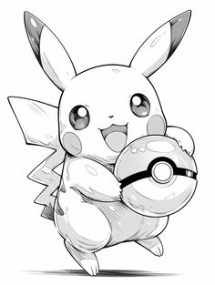 a drawing of a pikachu holding a ball