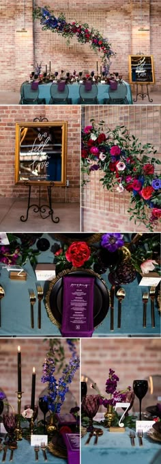 the table is decorated with flowers and candles