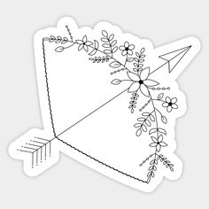 a sticker with an arrow and flowers on it