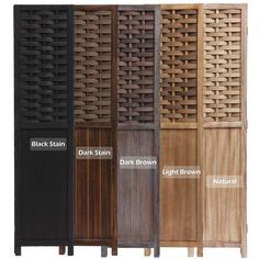 the different types of wood panels are shown in this image, including dark brown, light brown and natural