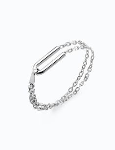 All for you. This dual chain link sterling silver bracelet features and U shaped element to lock the piece together for easy wear. Perfect for layering. ¶ White Silver Luxury Elegant Chain Bracelet With Oxidized Finish, Luxury Silver Box Chain Bracelets, Luxury Modern Box Chain Bracelets, Luxury Silver Chain Bracelet Jewelry, Luxury Unique Silver Chain Bracelet, Luxury Silver Jewelry With Silver-tone Hardware, Luxury Timeless Silver Chain Bracelet, Luxury Contemporary Silver Bracelets, Luxury Chic Silver Chain Bracelet