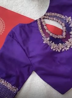 Here Are The Latest Designs For Bridal Blouses With Maggam Work. The Maggam Work With Kundan, Thread And Spring Can Be Customised Along With The Cloth Color You Want To Choose. Having These Kind Of Maggam Work Blouses Is Very Trendy For Traditional Gatherings And Poojas.  This Enhances The Beauty Of Any Saree When This Is Teamed Up With Different Kind Of Maggam Designs. The Combination Of Aari And Zardosi Works Make This Maggam Designs Look Very Elegant And Beautiful. We Customize The Blouse As Per Your Measurements And The Preferred Colours. You Just Have To Share The Saree Colour And We Will Take Care Of Everything. Disclaimer: Colour May Slightly Vary Due To Photography Effects And Screen Resolution. We Do Our Best To Reach Your Expectation As We Understand The Pulse Of Our Customers. Blouse Aari Work, Maggam Designs, Blue Blouse Designs, Netted Blouse Designs, Blouse Maggam Work, Sari Design, New Saree Blouse Designs, Latest Model Blouse Designs, Cutwork Blouse Designs