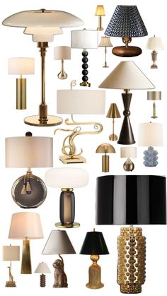 an assortment of lamps are shown in this image