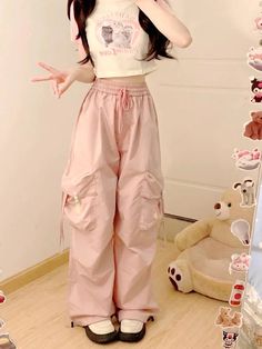 Pink Outfits Cute, Sky Character Design, Sky Character, Oc Building, Leg Sport, Baggy Clothes Aesthetic, Cargo Pants Women Baggy, Kawaii Blue, Junior Pants