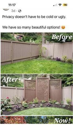 the before and after pictures of an outdoor privacy fence