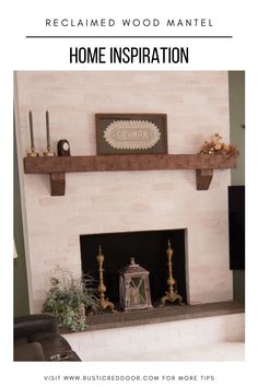 a fireplace with the words home inspiration on it and an image of a mantel