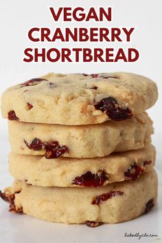 a stack of vegan cranberry shortbread cookies on top of each other