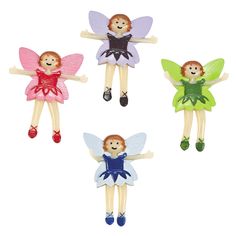 four little fairy dolls in different colors and sizes