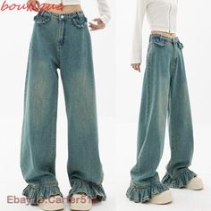 Bell Bottom Trousers, Denim Belt, Female Girl, Flared Pants, Pants Casual, Straight Leg Denim, Pants Wide Leg, Slim Fit Pants, Casual Trousers