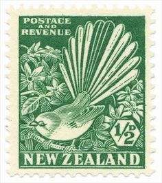 a postage stamp with a bird on it's back and the words, new zealand