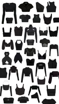 the silhouettes of different types of clothing are shown in black and white, as well as