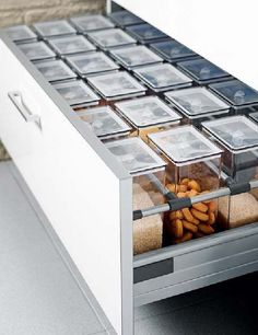 an open drawer with some food in it