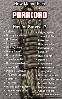 a poster with the words how many uses paracord has it for survival?