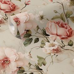 the wallpaper has pink flowers on it