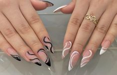 Wave Nail Art, Manicure Aesthetic, Quinceanera Nails, Wave Nails, Nail Drawing, Edgy Nails, Short Square Nails, Dope Nail Designs, Nail Art Designs Videos