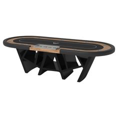 the poker table is made out of black wood and has an unusual design on top