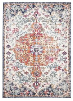 an orange, blue and white area rug