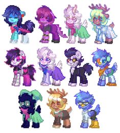 an image of many different ponys in pixel art