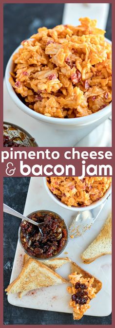 this is an image of a plate of food with cheese and bacon jam