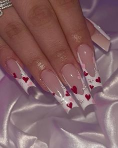 Valentine Nails Pink, February Nails, Nagel Tips, Valentine Nails, Girly Acrylic Nails, French Tip Acrylic Nails, Long Acrylic Nails Coffin