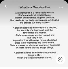 a poem written in black and white with the words what is a grandmother on it