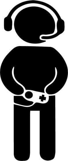 a black and white silhouette of a man with a video game controller in his hands