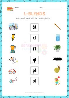 a worksheet with words and pictures to help kids learn how to read the word blend